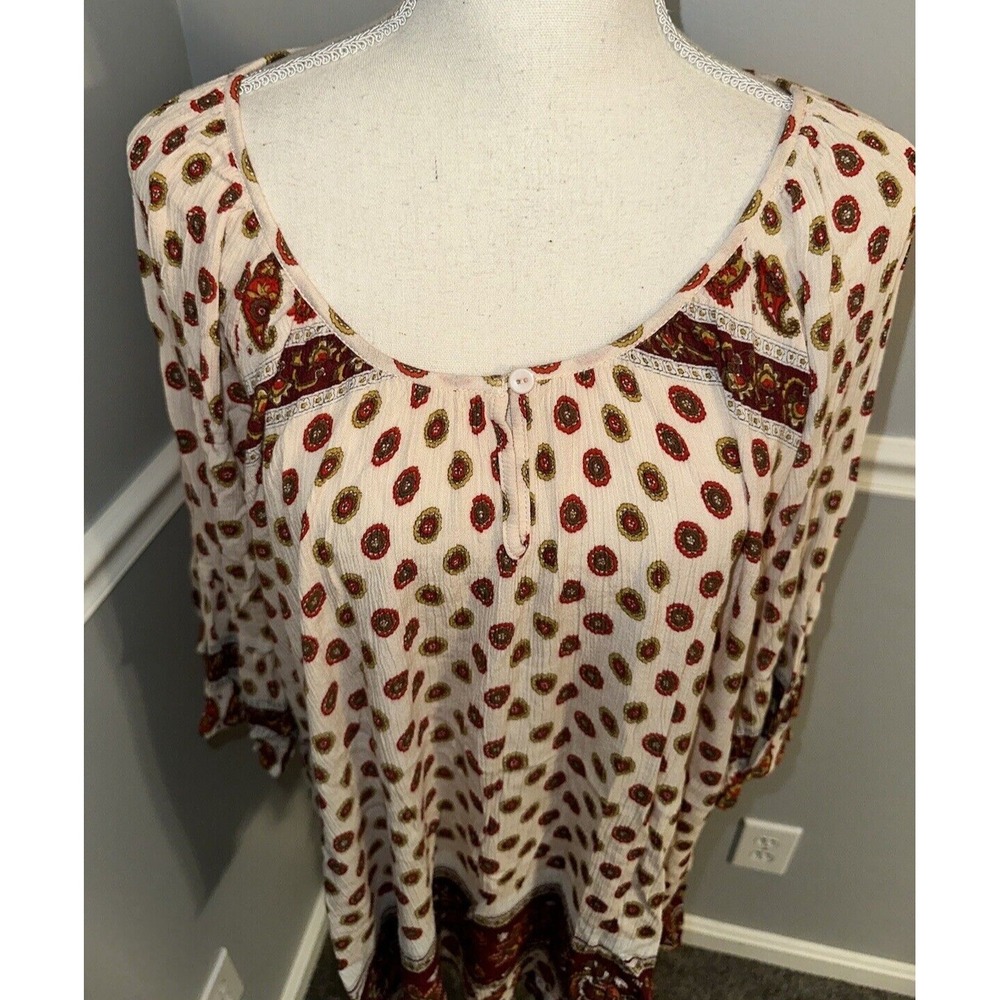 Altar'd State Top Womens L Tunic Peasant Blouse Paisley Scoop Neck 100% Viscose - Picture 10 of 10